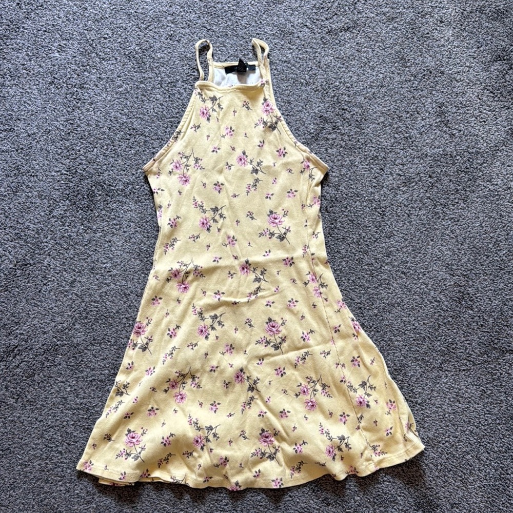 Floral Yellow mini halter Dress